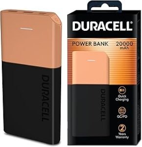 Duracell 20000 MAH Slimmest Power Bank with 1 Type C PD and 2 USB A Port, 22.5W